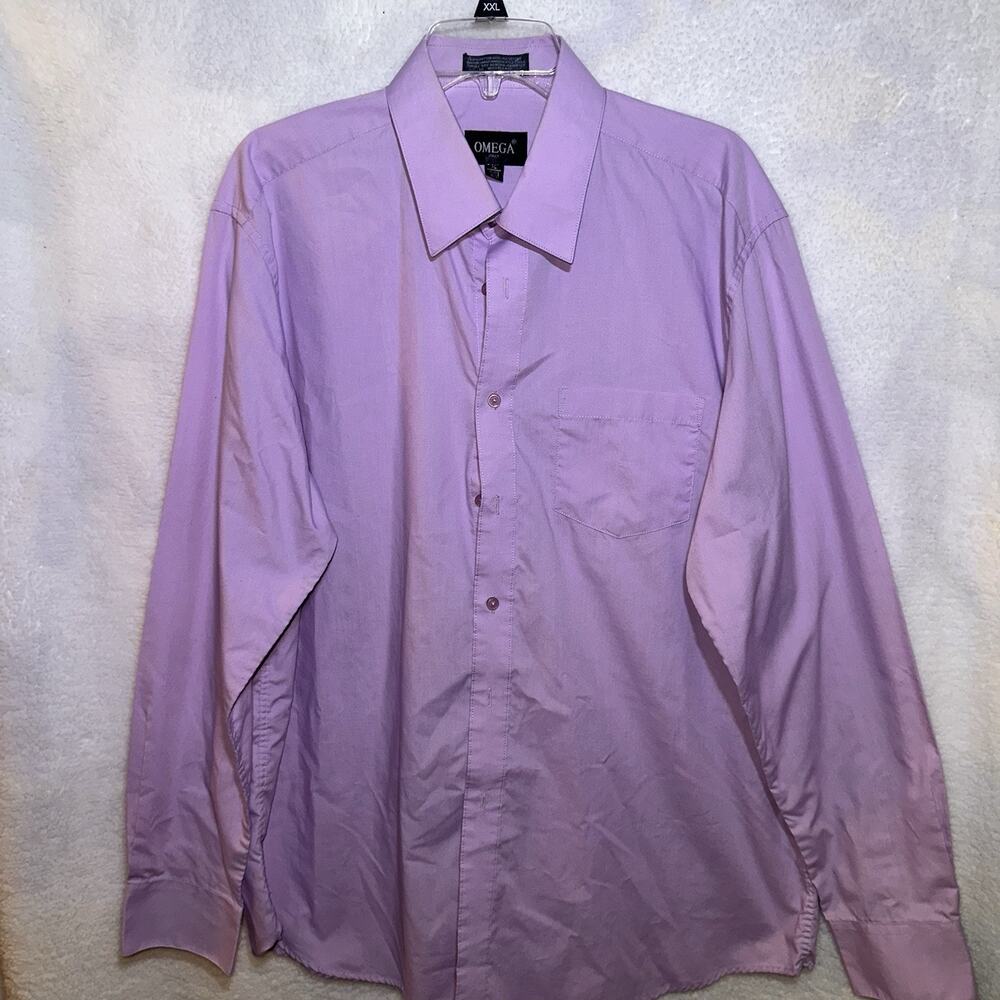 Omega Italy Dress Shirt XL Lavender/Purple Button Front 17-17.5 36/37 LongSleeve